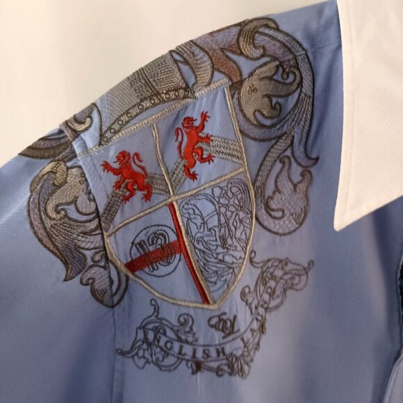 English Laundry Blue Embroidered Cotton Blend Shirt Men’s 3XL Excellent - Picture 4 of 11